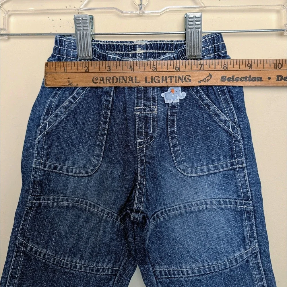 Vintage Gymboree Elephant 2005 Denim Double Knee Blue Jeans Infant 3-6 months
